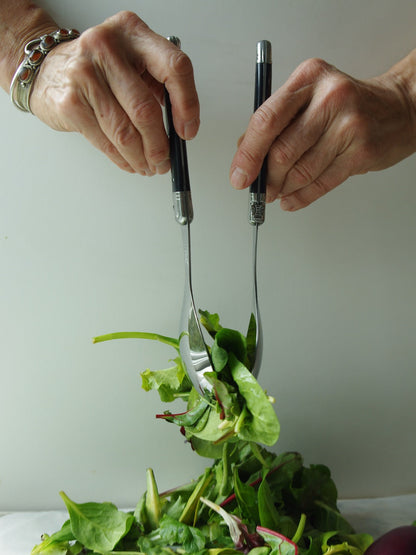 Laguiole Salad Serving Set Black in Wooden Box