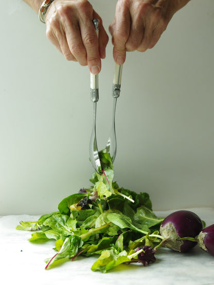 Laguiole Salad Serving Set, Ivory in wooden box