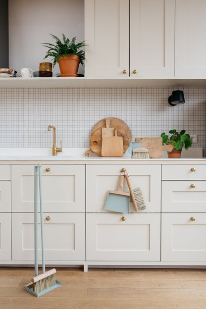 Andree Jardin "Mr &amp; Mrs Clynk" Grey Green NATURAL Hand Brush, Dustpan and Wall Hooks