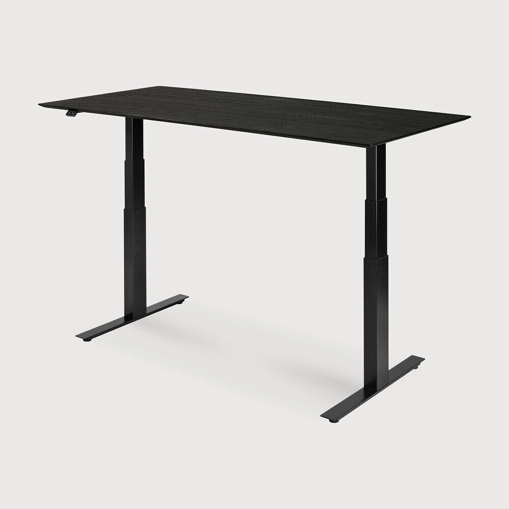 Bok Adjustable Solid Black Oak Desk, Black Base, 67&quot;