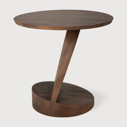Oblic Side Table, Varnished Teak, Brown, Round