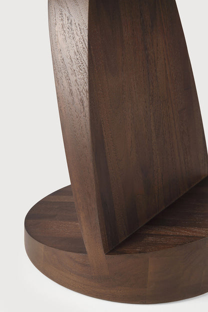 Oblic Side Table, Varnished Teak, Brown, Round