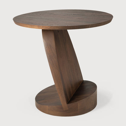 Oblic Side Table, Varnished Teak, Brown, Round