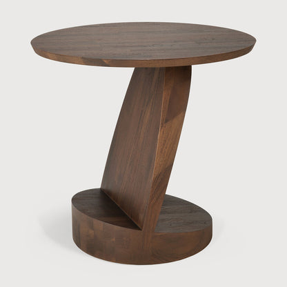 Oblic Side Table, Varnished Teak, Brown, Round