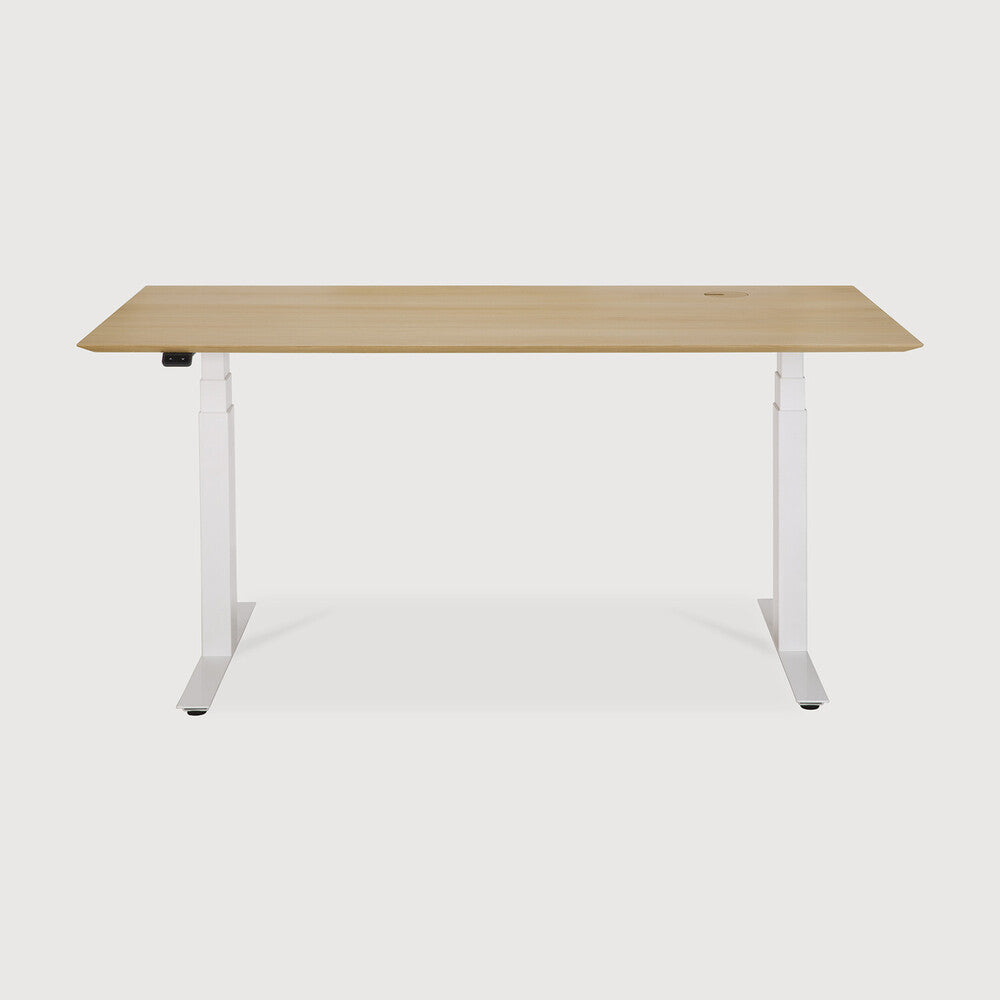 Bok adjustable desk - varnished oak top - white base - rectangular - with cable management - US