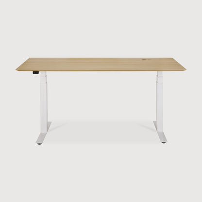 Bok adjustable desk - varnished oak top - white base - rectangular - with cable management - US