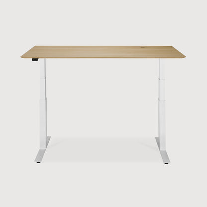 Bok adjustable desk - varnished oak top - white base - rectangular - with cable management - US