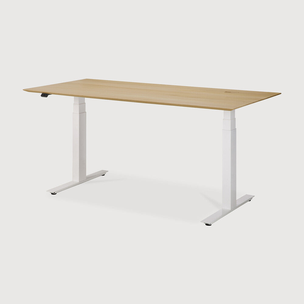 Bok adjustable desk - varnished oak top - white base - rectangular - with cable management - US