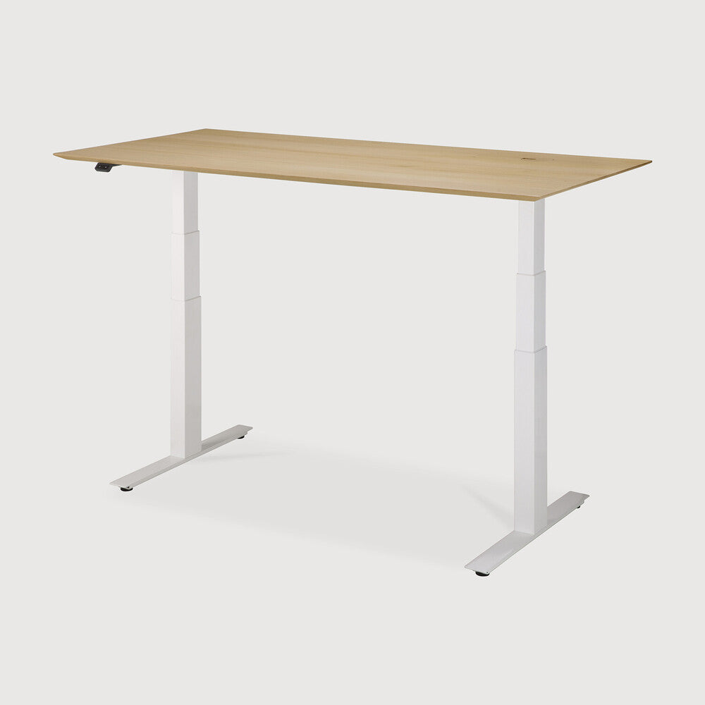 Bok adjustable desk - varnished oak top - white base - rectangular - with cable management - US