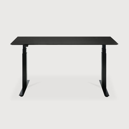Bok adjustable desk - varnished oak black top - black base - rectangular - with cable management - US