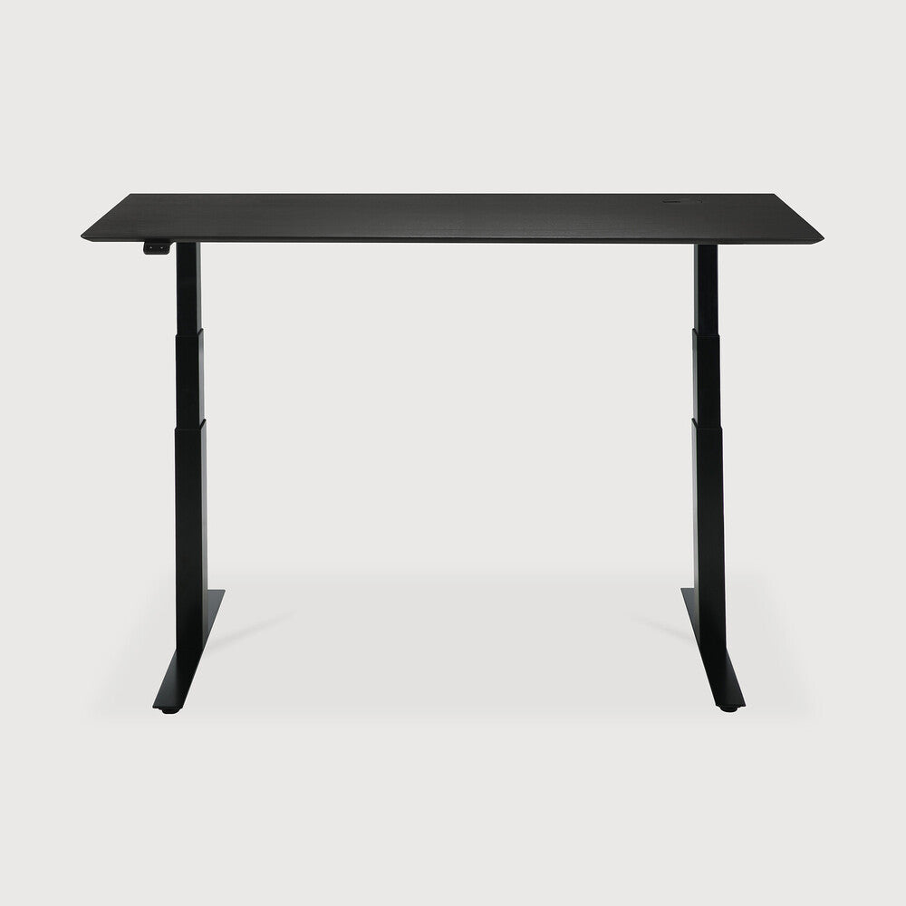 Bok adjustable desk - varnished oak black top - black base - rectangular - with cable management - US