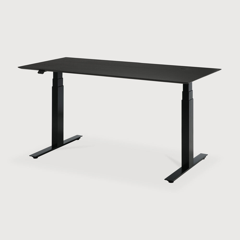 Bok adjustable desk - varnished oak black top - black base - rectangular - with cable management - US