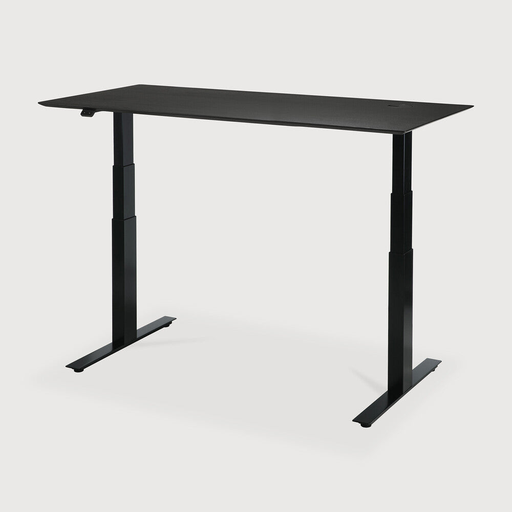 Bok adjustable desk - varnished oak black top - black base - rectangular - with cable management - US