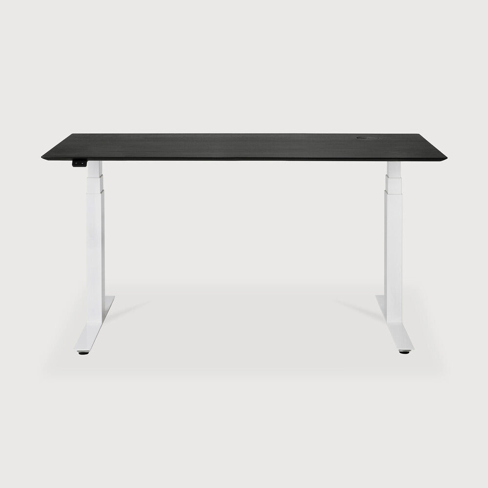 Bok adjustable desk - varnished oak black top - white base - rectangular - with cable management - US