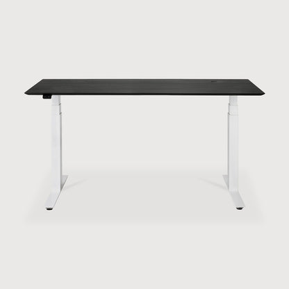 Bok adjustable desk - varnished oak black top - white base - rectangular - with cable management - US