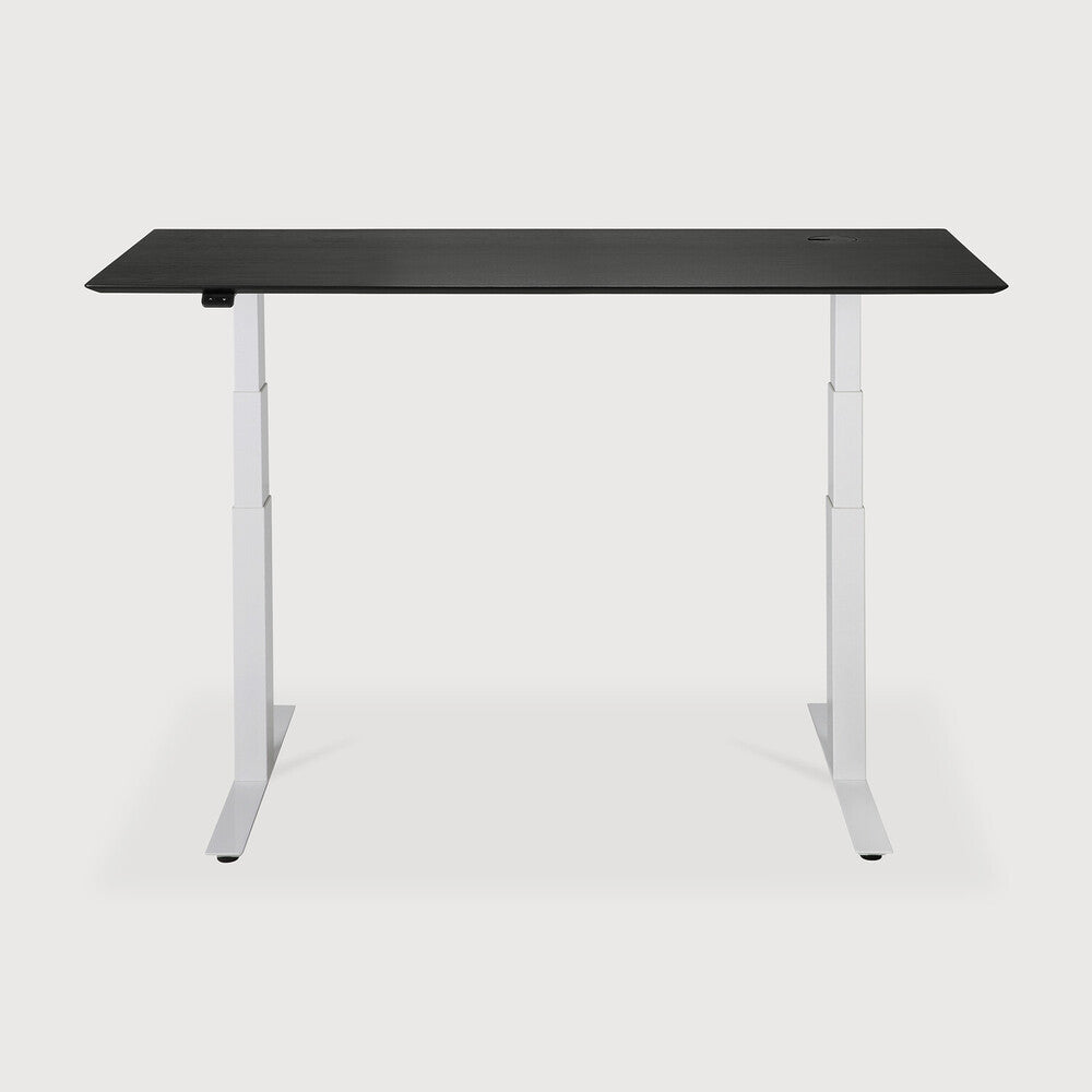 Bok adjustable desk - varnished oak black top - white base - rectangular - with cable management - US