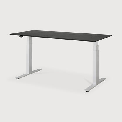 Bok adjustable desk - varnished oak black top - white base - rectangular - with cable management - US