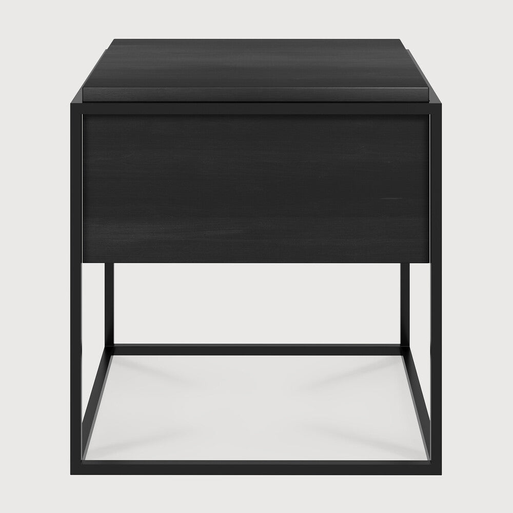Monolit Solid Black Oak Bedside Table with Black Metal