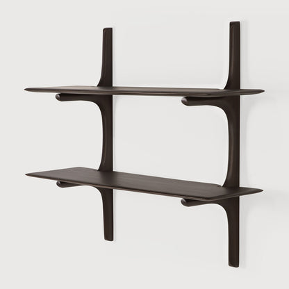 PI wall shelf - varnished mahogany - dark brown - 2 shelves