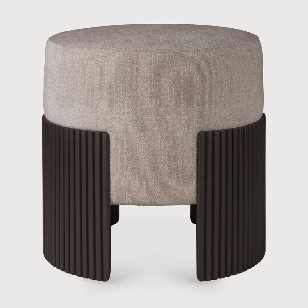 Roller Max Pouf, Varnished Mahogany, Dark Brown, Rice Fabric