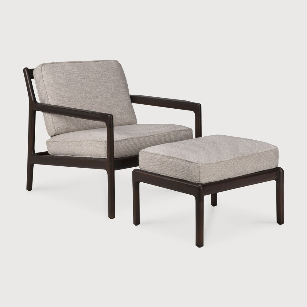 Jack Footstool, Varnished Mahogany, Dark Brown, Ivory Fabric