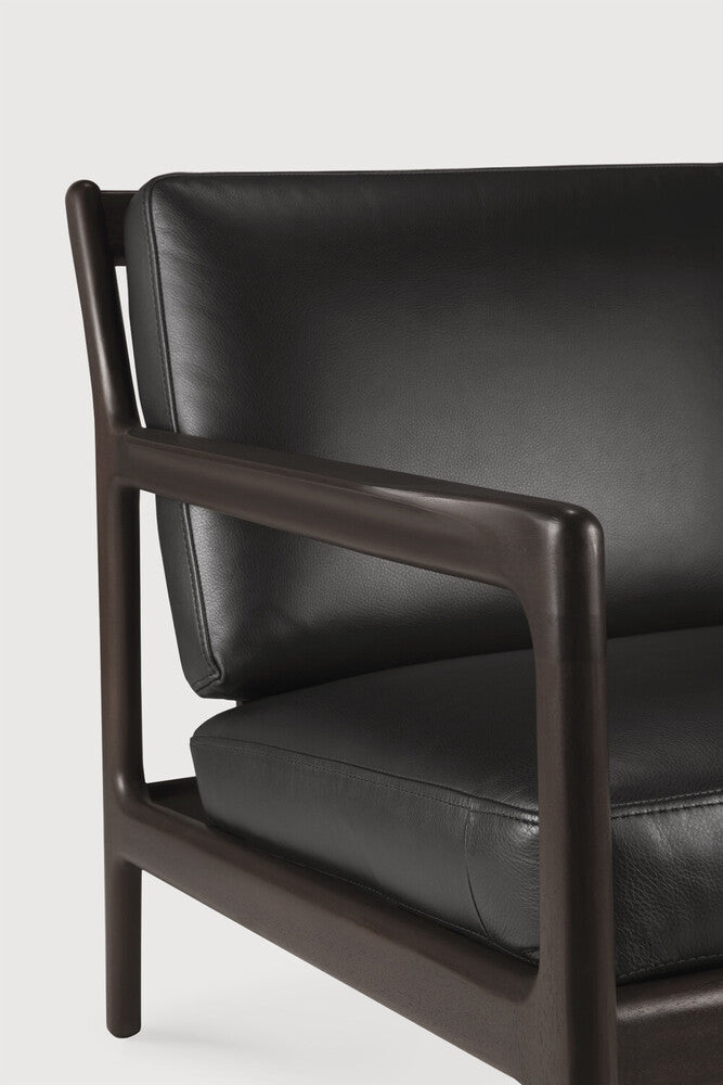 Jack Lounge Chair, Varnished Mahogany, Dark Brown, Black Leather