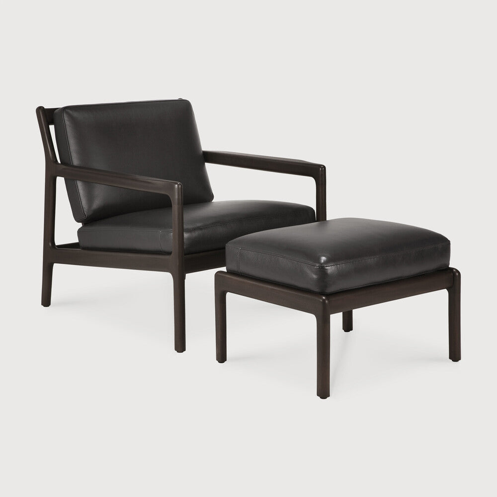 Jack Lounge Chair, Varnished Mahogany, Dark Brown, Black Leather