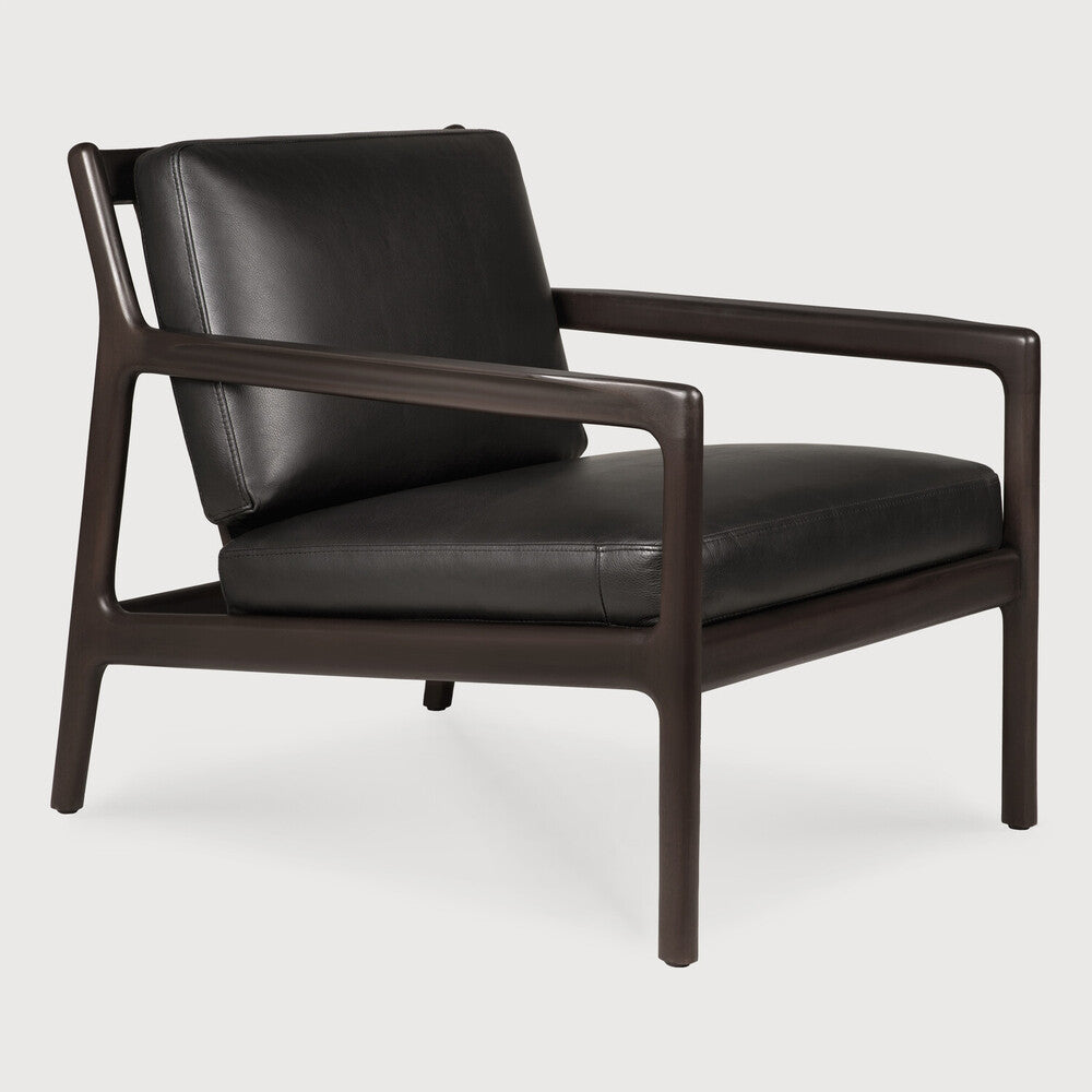Jack Lounge Chair, Varnished Mahogany, Dark Brown, Black Leather