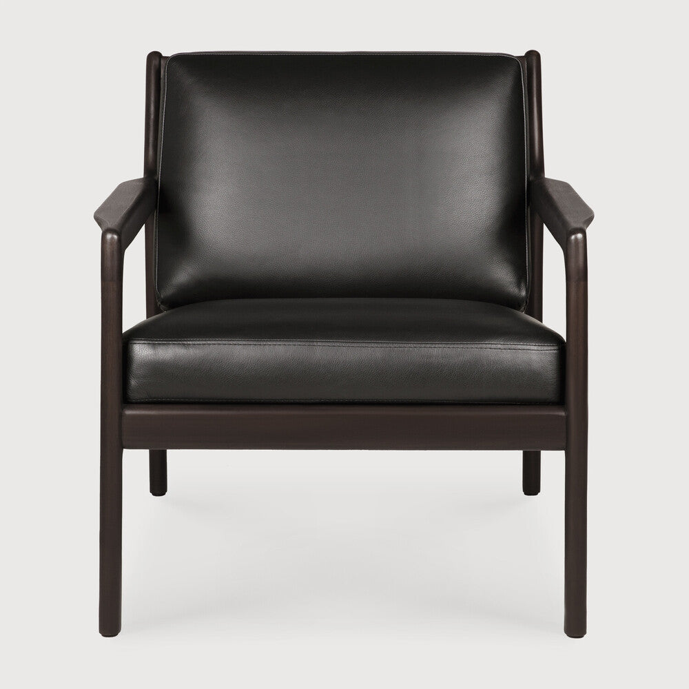 Jack Lounge Chair, Varnished Mahogany, Dark Brown, Black Leather