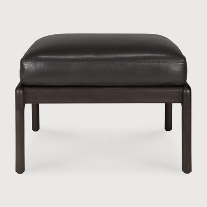 Jack Footstool, Varnished Mahogany, Dark Brown, Black Leather