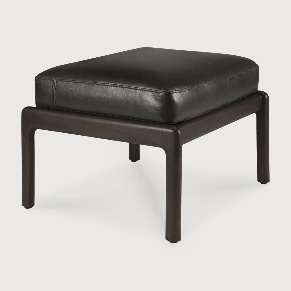 Jack Footstool, Varnished Mahogany, Dark Brown, Black Leather