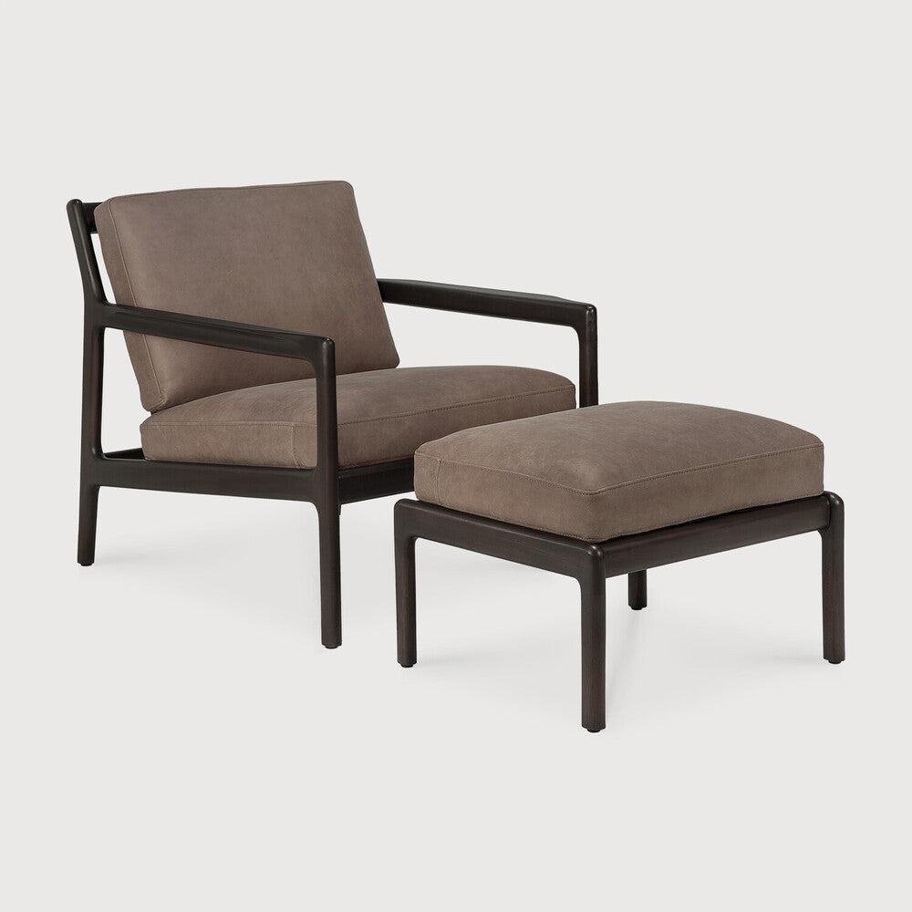 Jack Footstool, Varnished Mahogany, Dark Brown, Terra Nubuck Leather