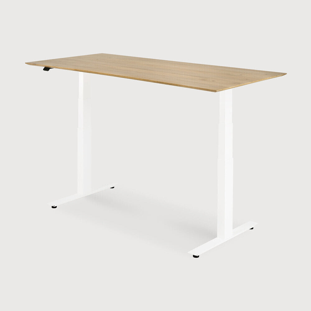 Bok Adjustable Solid Oak Desk, White Base, 55.5&quot;