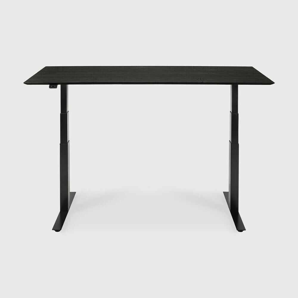 Bok Adjustable Solid Black Oak Desk, Black Base, 79&quot;