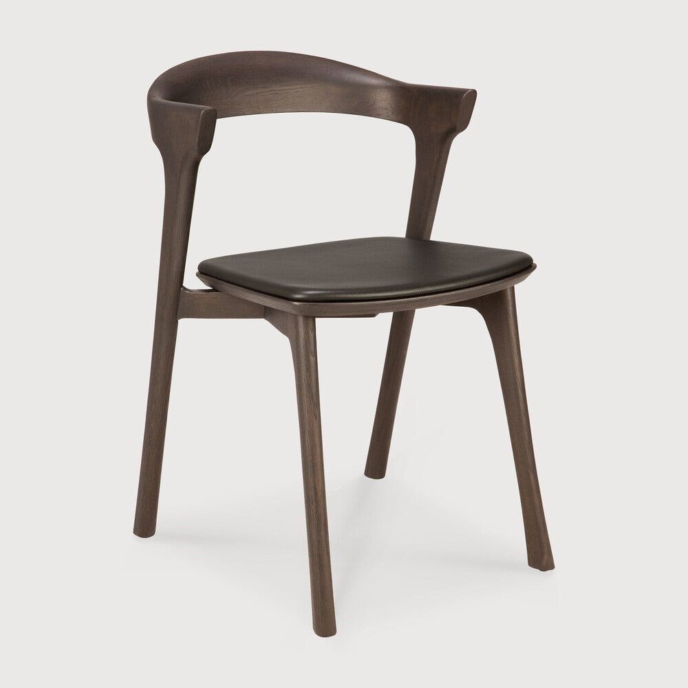 Bok Solid Brown Oak Dining Chair with Brown Leather Cushion