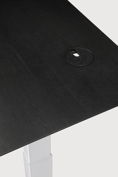 Bok adjustable desk - varnished oak black top - white base - rectangular - with cable management - US