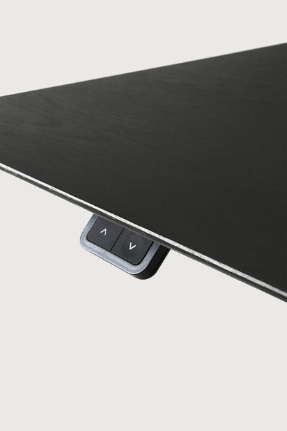 Bok adjustable desk - varnished oak black top - black base - rectangular - with cable management - US