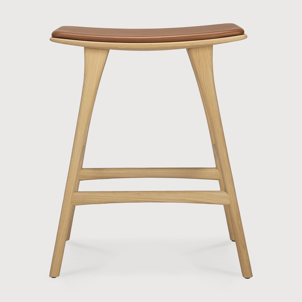 Osso Counter Stool, Varnished Oak, Cognac Leather
