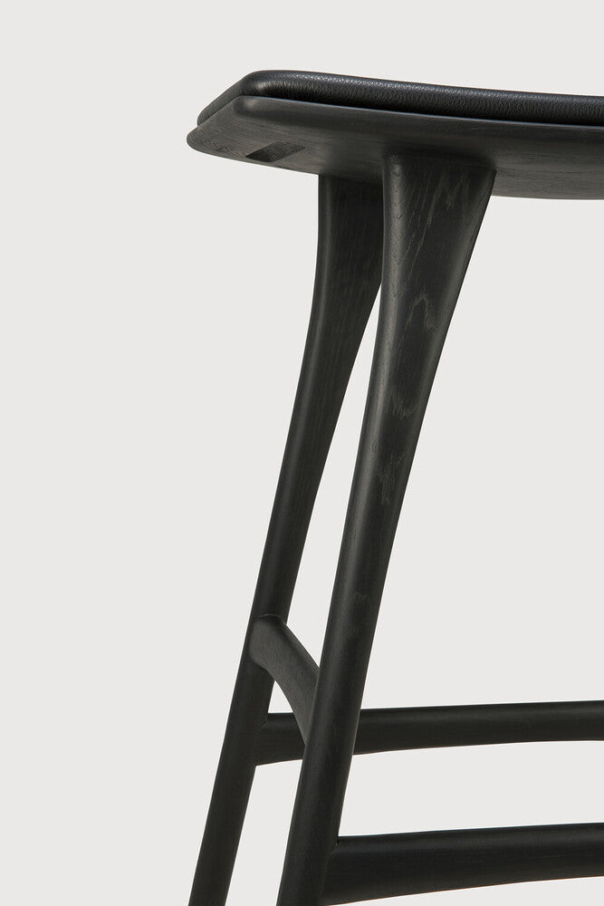 Osso Counter Stool, Varnished Oak, Black with Black Leather Seat