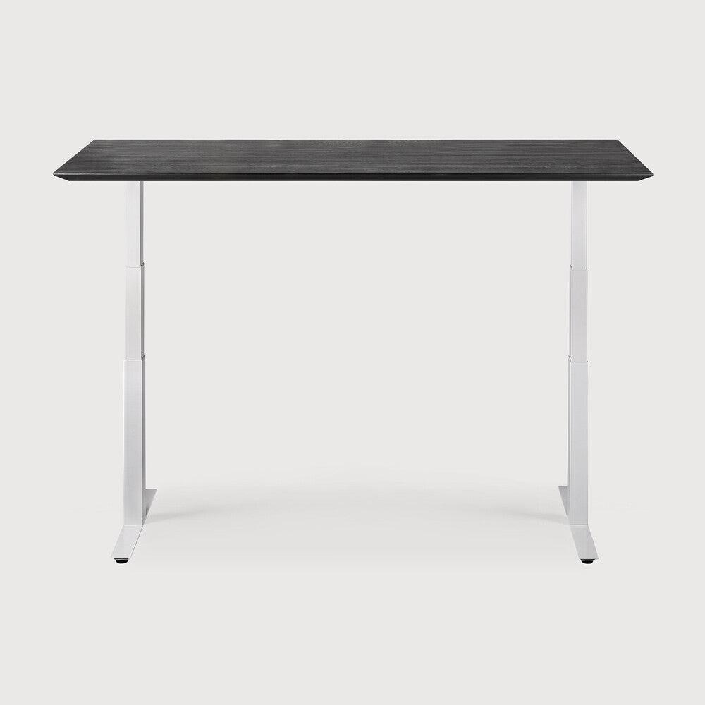 Bok Adjustable Solid Black Oak Desk, White Base, 55.5&quot;