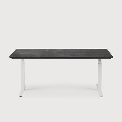 Bok Adjustable Solid Black Oak Desk, White Base, 55.5&quot;