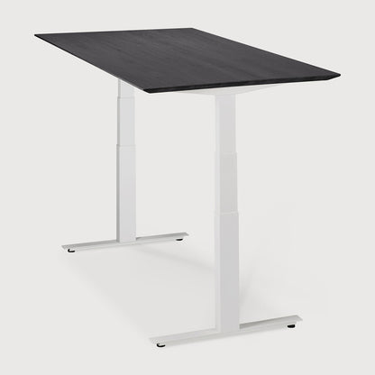 Bok Adjustable Solid Black Oak Desk, White Base, 55.5&quot;