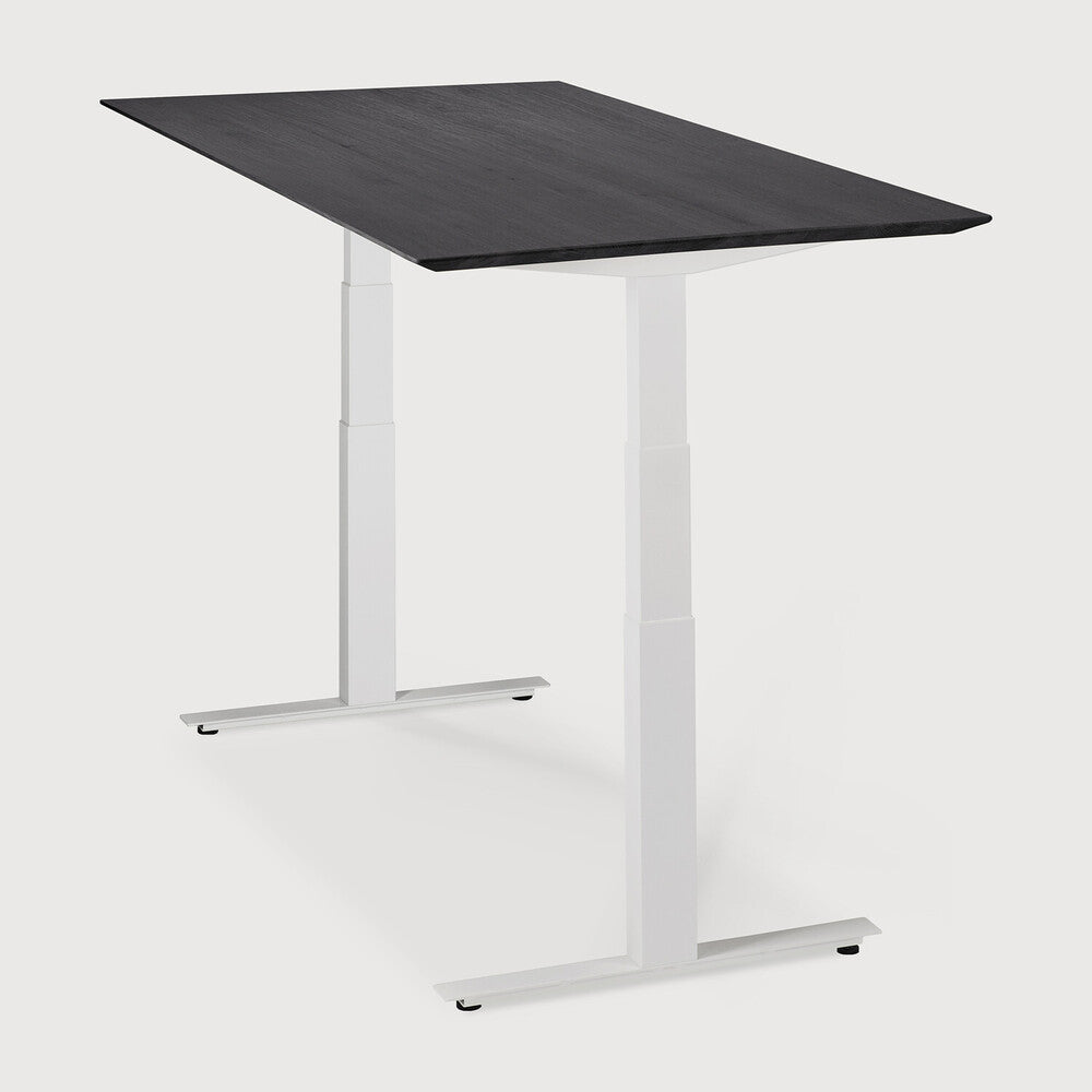 Bok Adjustable Solid Black Oak Desk, White Base, 67&quot;