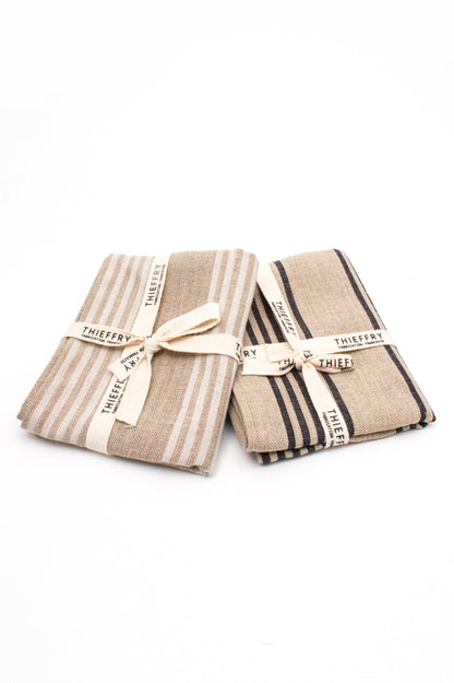 Thieffry Set of Two Dish Towels White Stripe &amp; Natural - French Dry Goods