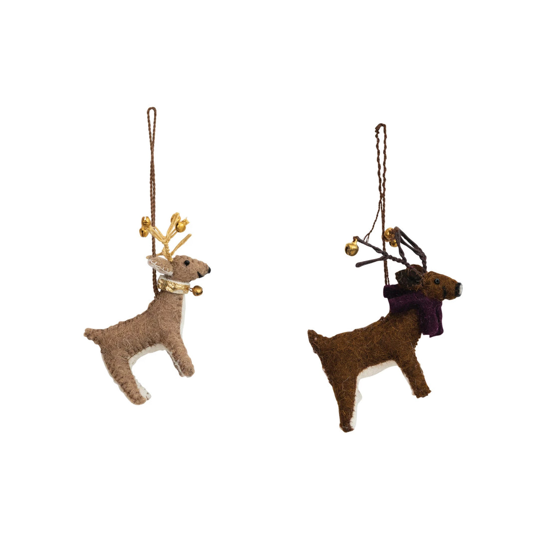 Wool Felt Deer Ornaments, Set of 2