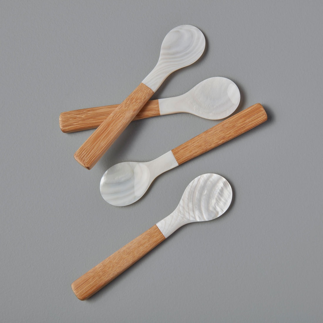 Medium Shell &amp; Bamboo Spoons, Set of 4