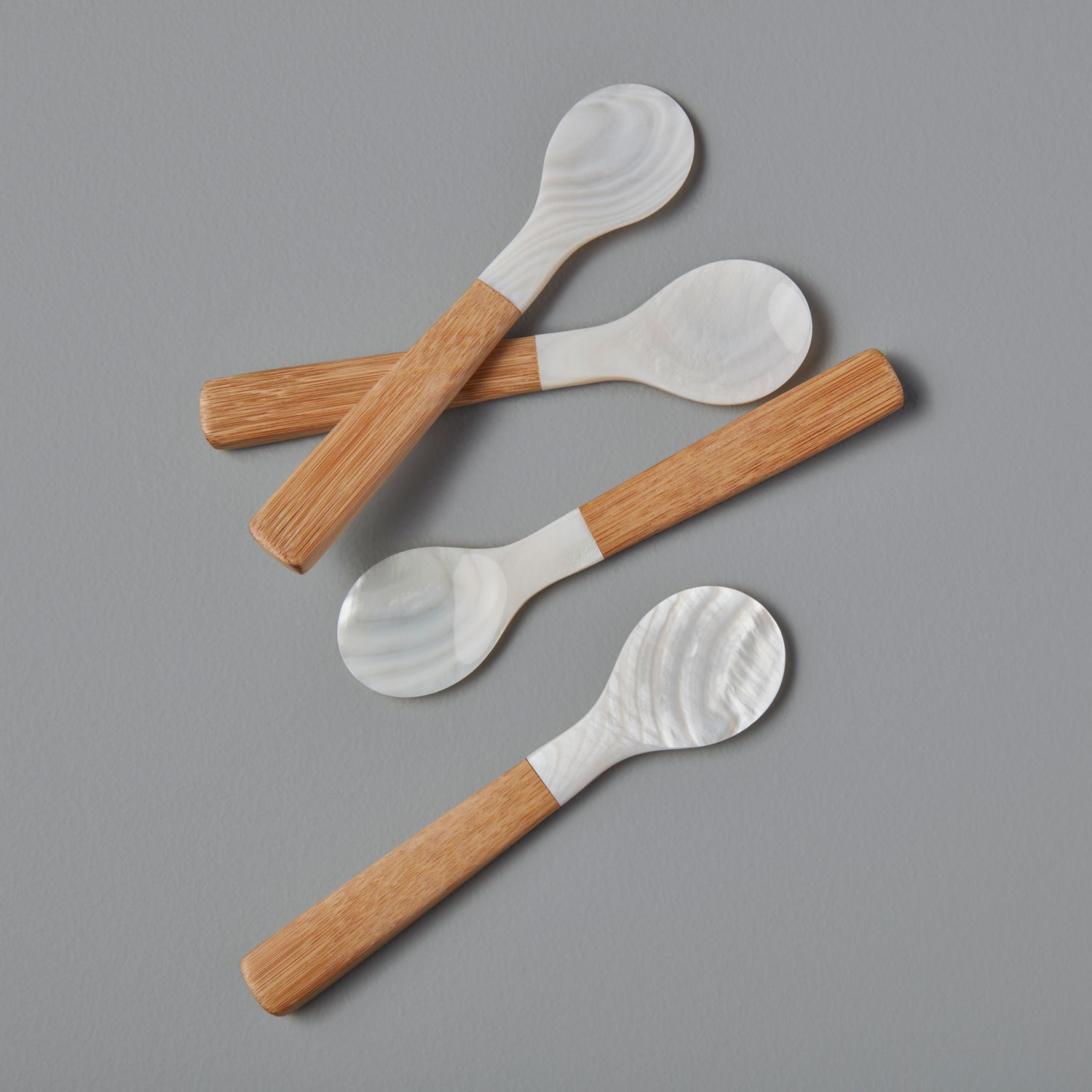 Medium Shell &amp; Bamboo Spoons, Set of 4