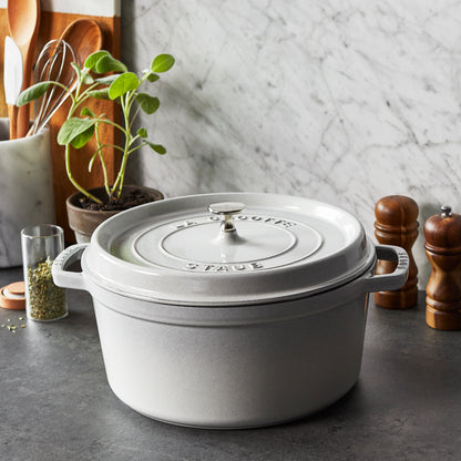 Staub Round Cocotte, 7qt, White Truffle