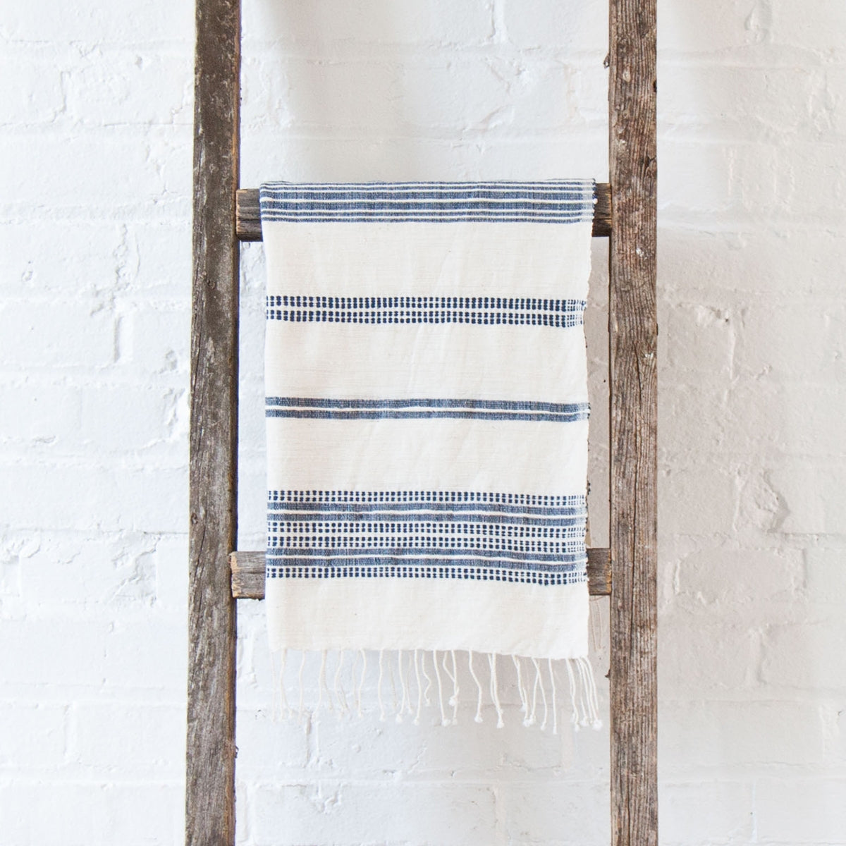 Aden Cotton Hand Towel, Natural with Navy