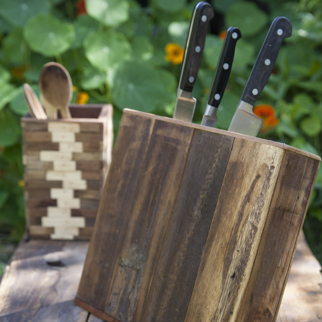 Reclaimed Wood Angled Rectangular Knife Block